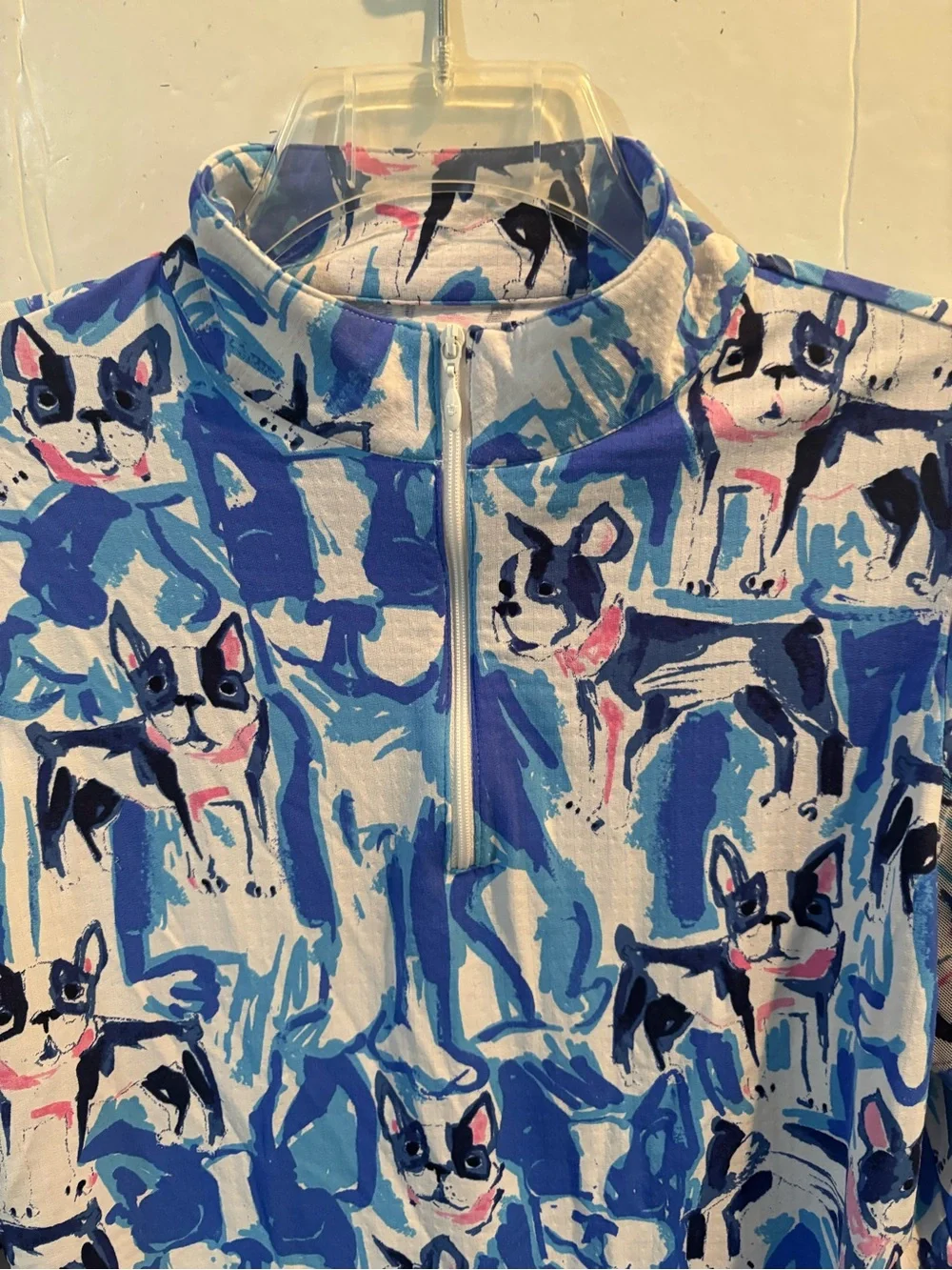 IBKUL Blue & White Dog Print Quarter Zip-Front Pullover M - Picture 2 of 13